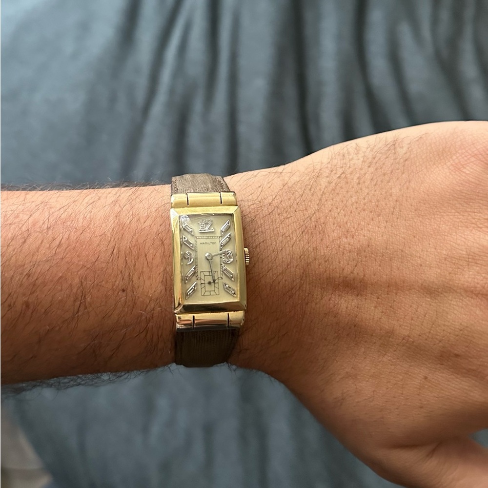 Vintage Hamilton men’s watch 1940s 14kt gold and diamond markers